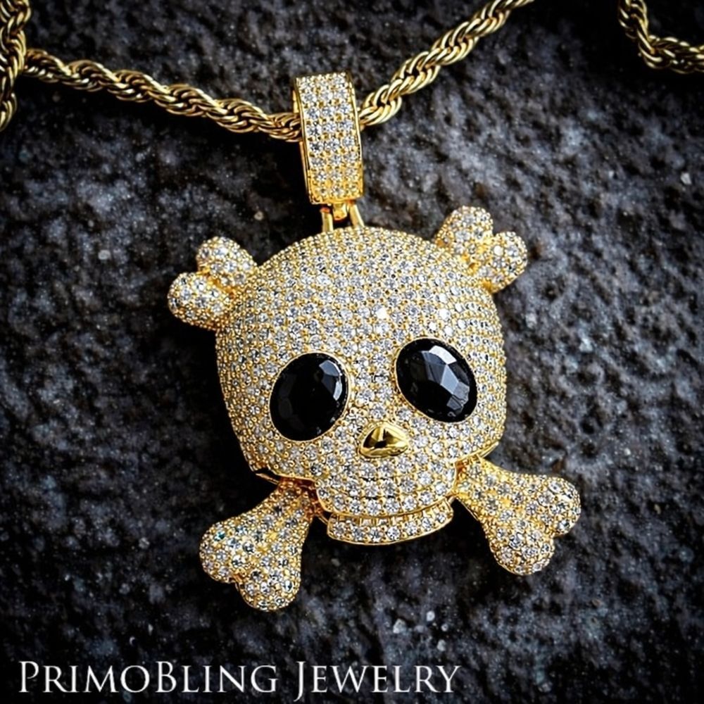 14k Gold Plated Skull and Bones Necklace
